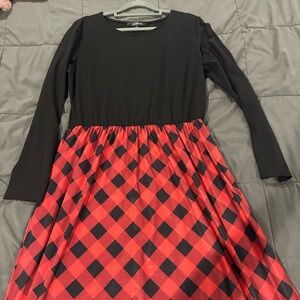 Brand new No tags Black & red checker pattern long skirt dress w/ long sleeves.